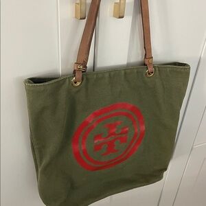 Tory Burch Green Tote with Red Logo